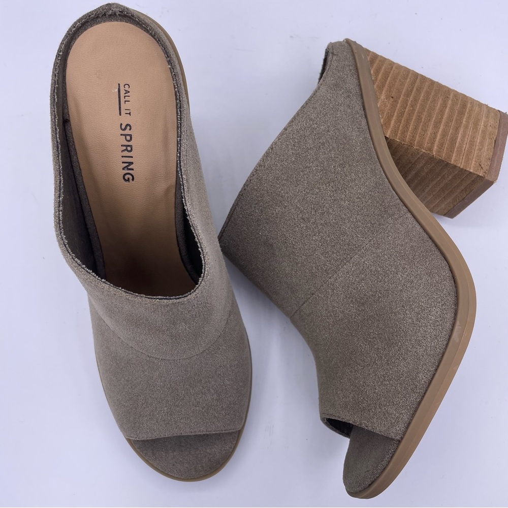 Call It Spring suede peep toe mules stack heeled women’s Size 7.5 Galerassi - Picture 9 of 11